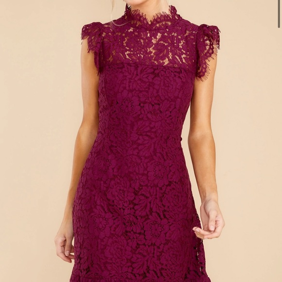 Wine Lace Sheath Dress - Picture 3 of 9